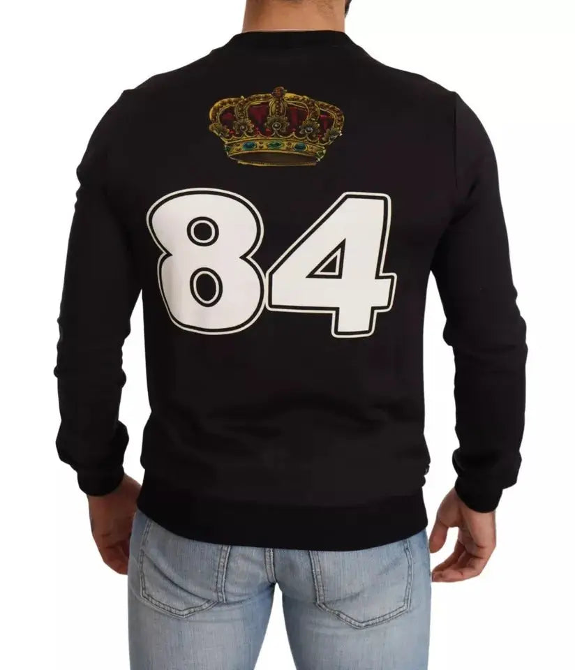 Sweatshirt dolce & gabbana noir avec imprimé cupidon, couronne dorée et rouge au-dessus du nombre 84 blanc en chiffres gras