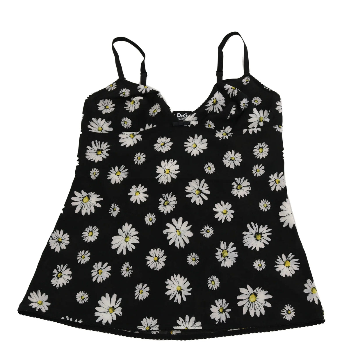 Dolce & gabbana caraco noir à fines bretelles avec imprimé marguerites blanches pour lingerie ou robe