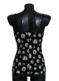 Corset noir dolce & gabbana avec motif marguerite blanche et fines bretelles en lingerie chemise