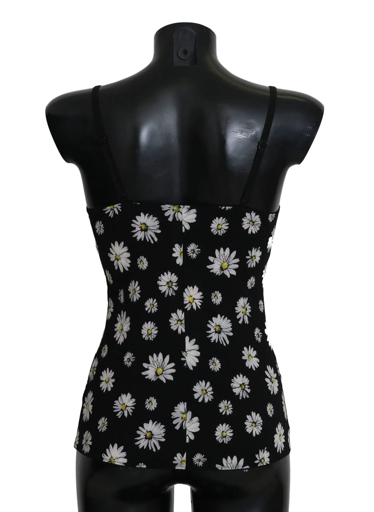 Corset noir dolce & gabbana avec motif marguerite blanche et fines bretelles en lingerie chemise