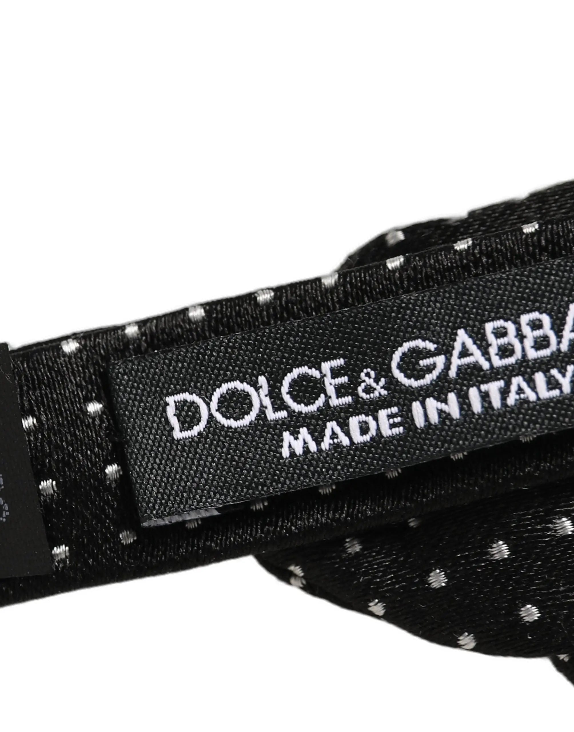 Dolce & gabbana nœud papillon réglable noir à pois argentés en tissu sombre pour homme