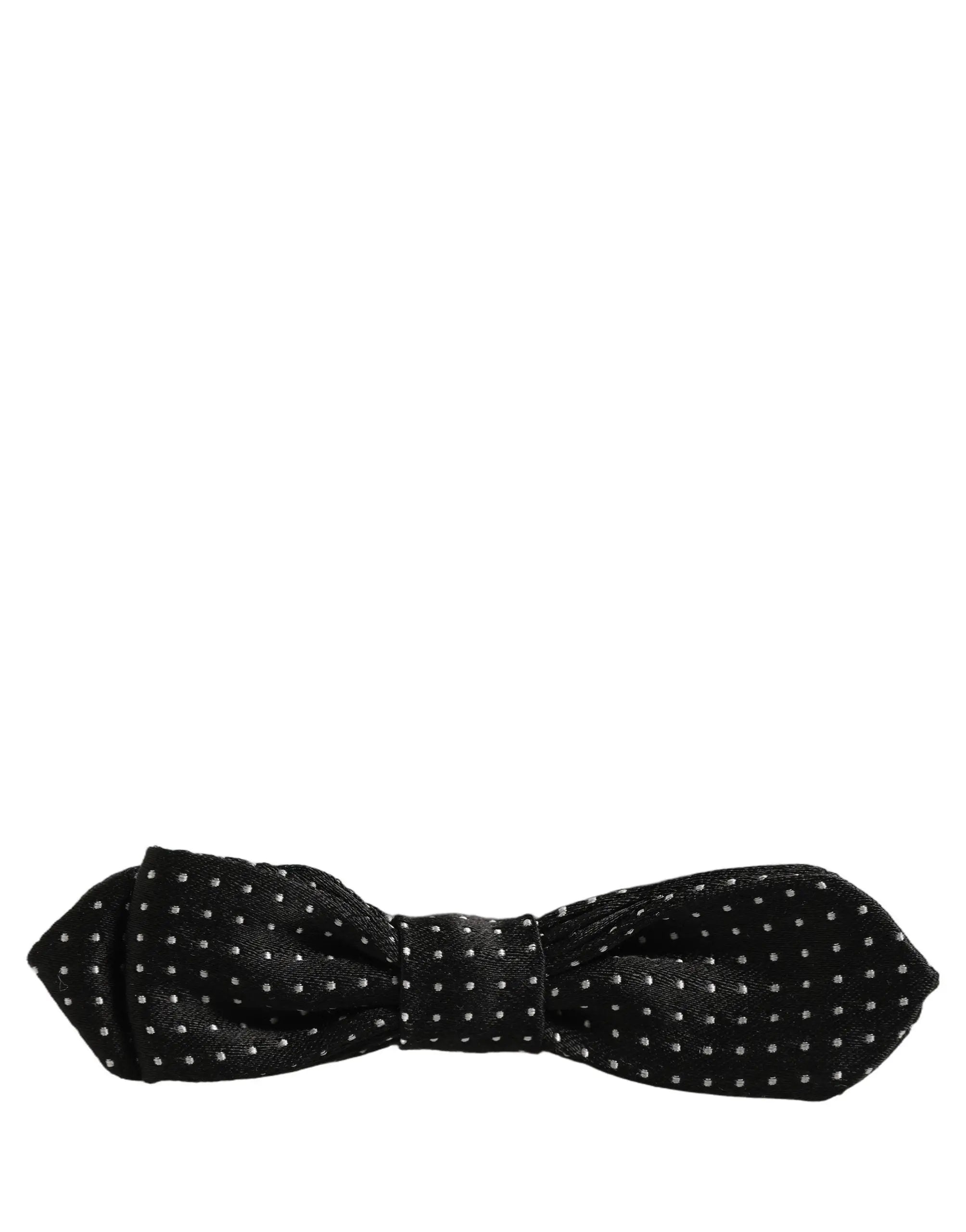 Dolce & gabbana noir gris foncé noeud papillon ajustable avec petits pois blancs subtils en tissu soigné