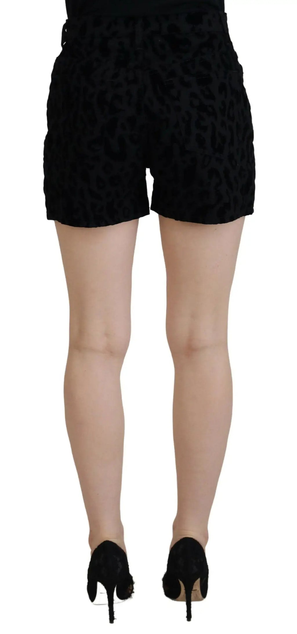 Dolce & gabbana short en jean noir avec imprimé léopard et tissu texturé effet velours coton stretch