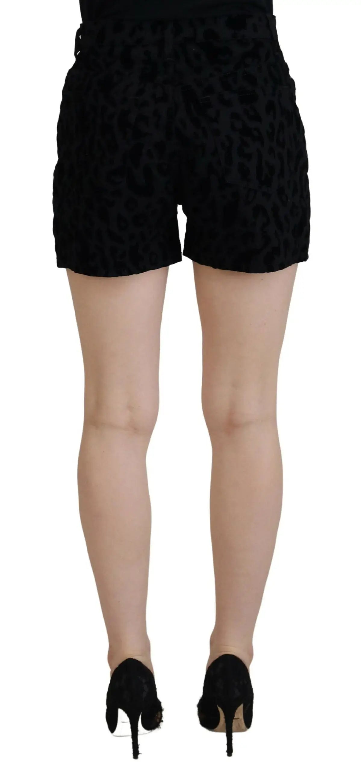 Dolce & gabbana short en jean noir avec imprimé léopard et tissu texturé effet velours coton stretch
