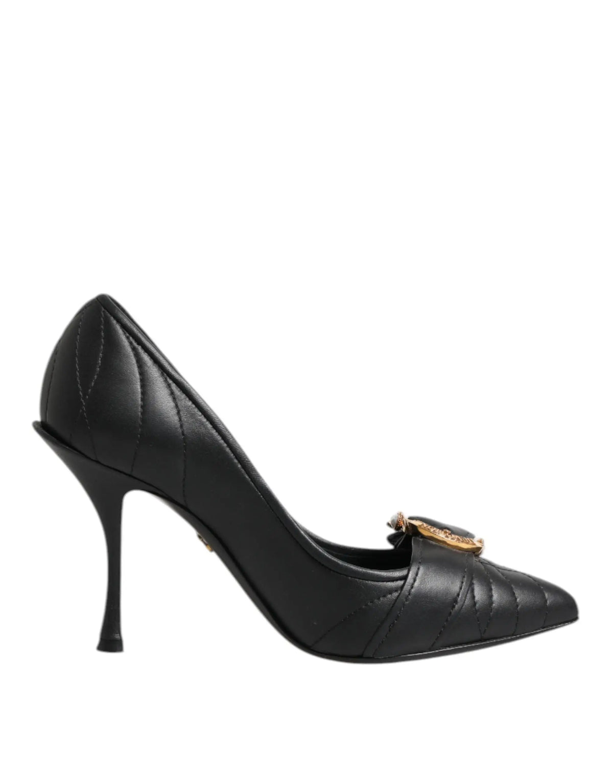 Dolce & gabbana black devotion pumps en cuir matelassé avec boucle ornée en métal doré