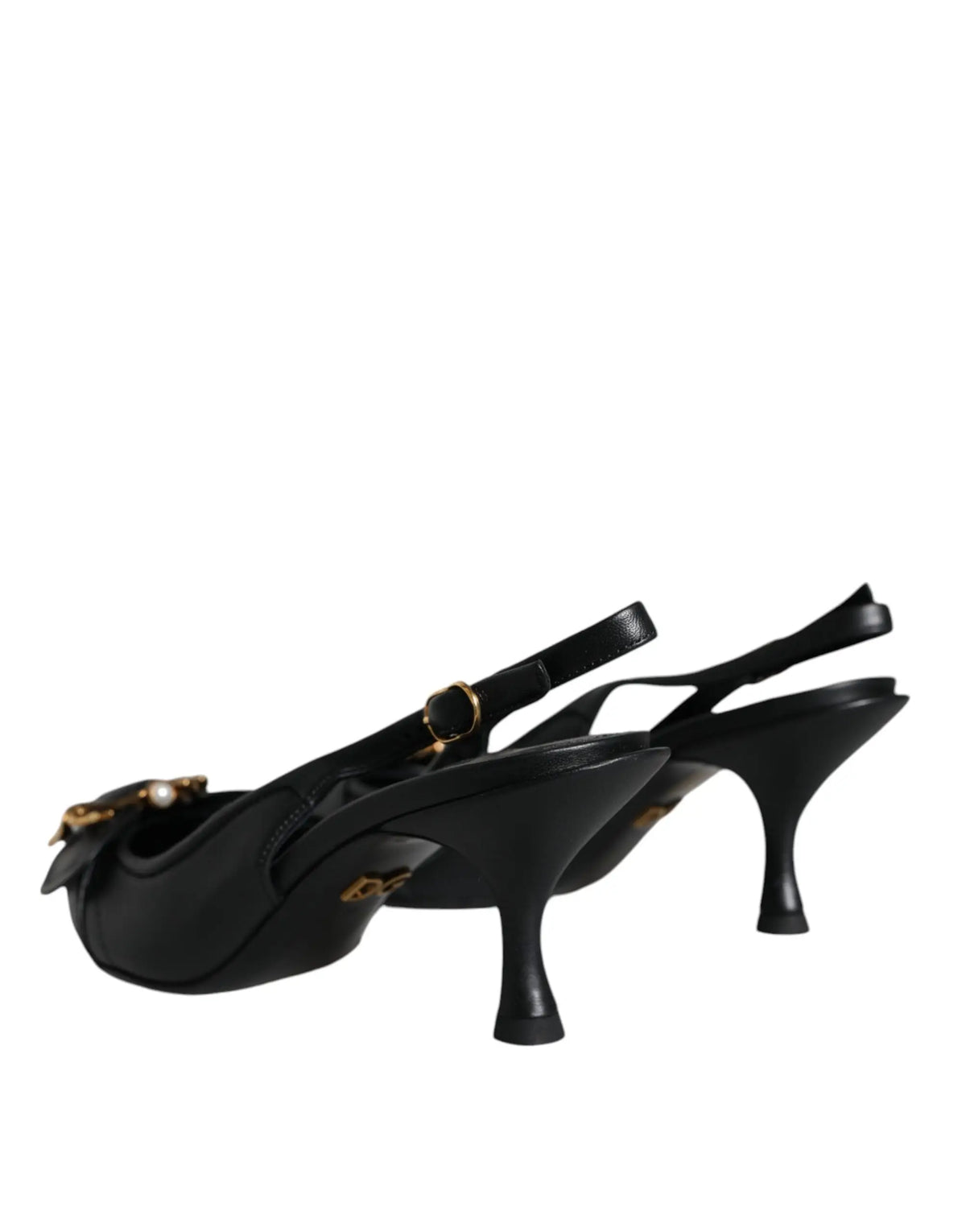 Talons slingback en cuir noir dolce & gabbana devotion avec garniture dorée et accent perle