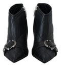 Bottines dolce & gabbana black devotion en cuir noir avec boucles métalliques argentées gravées et perle accentuée