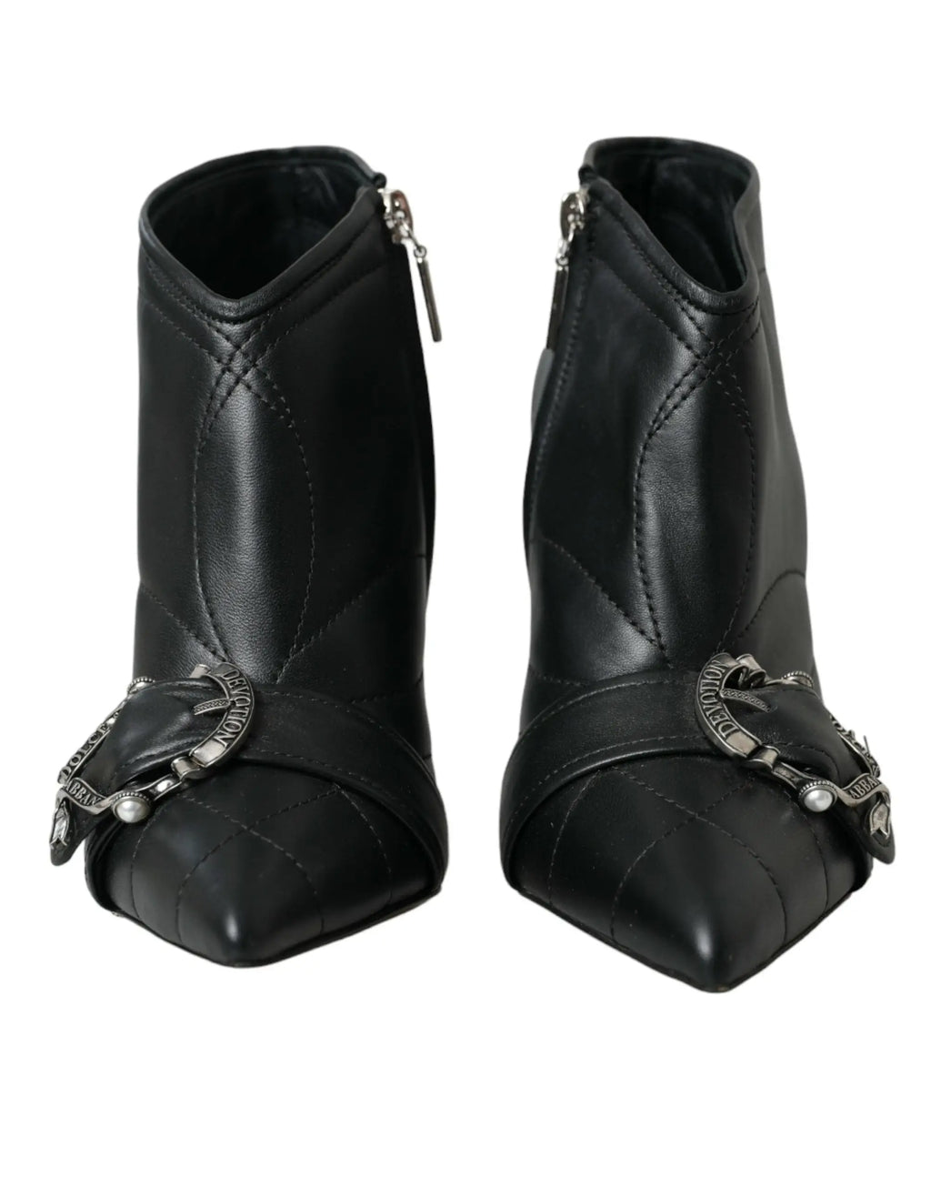 Bottes cheville noires en cuir dolce gabbana devotion avec matelassage et boucles argentées
