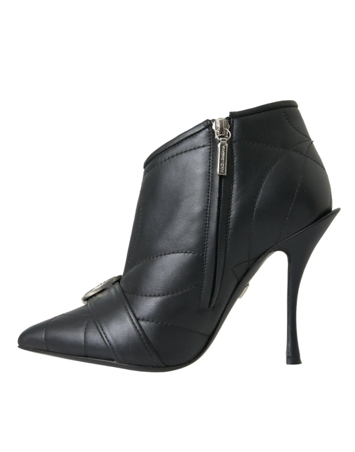 Bottine en cuir noir dolce gabbana devotion avec design matelassé et tirette argentée