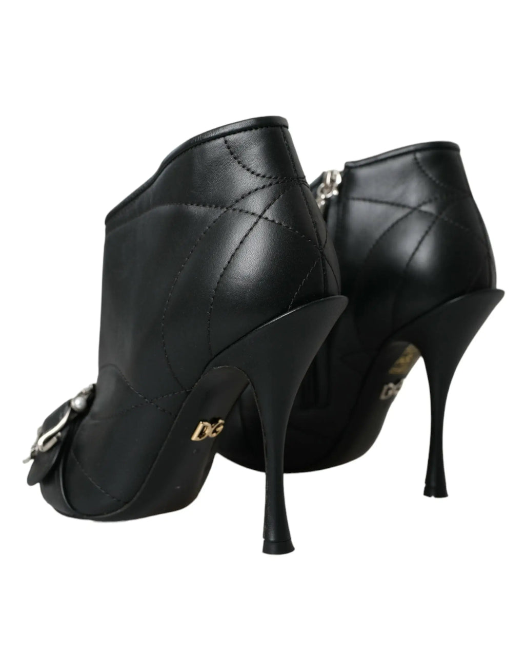 Dolce & gabbana devotions bottines en cuir noir avec quilting et boucle argentée