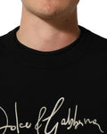 Sweatshirt dolce & gabbana noir pour homme avec broderie argentée cursive sur la poitrine en coton