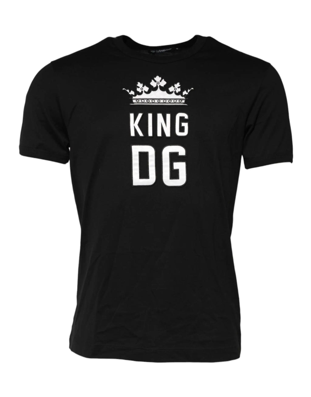 Dolce & Gabbana t-shirt noir en coton avec motif king dg blanc et couronne ornée pour un style audacieux