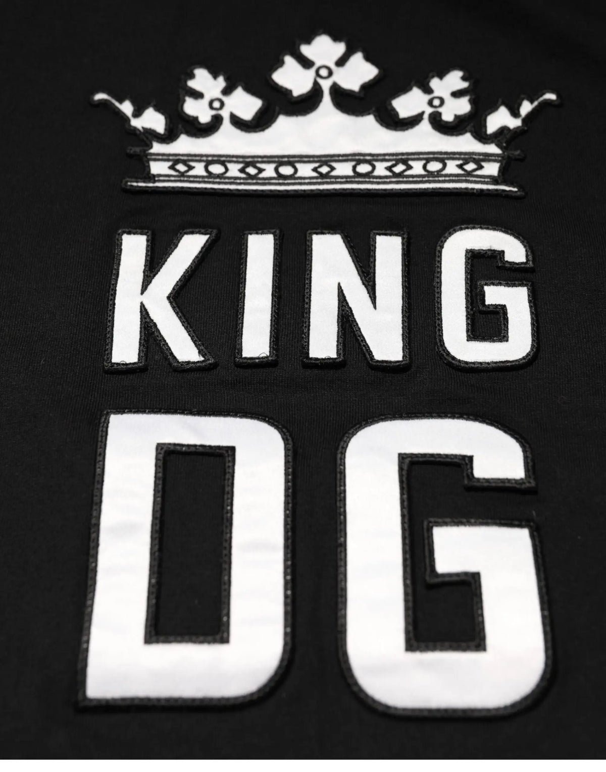T-shirt noir en coton dolce & gabbana avec broderie blanche couronne et lettrage king dg au centre