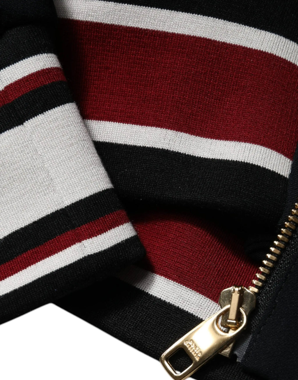 Fermeture éclair rayée noire blanche et bordeaux en tricot sur sweat à capuche à zip intégral noir dolce & gabbana