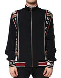 Dolce & gabbana black dg king full zip sweatshirt with bold red and white striped panels and gold-tone zipper