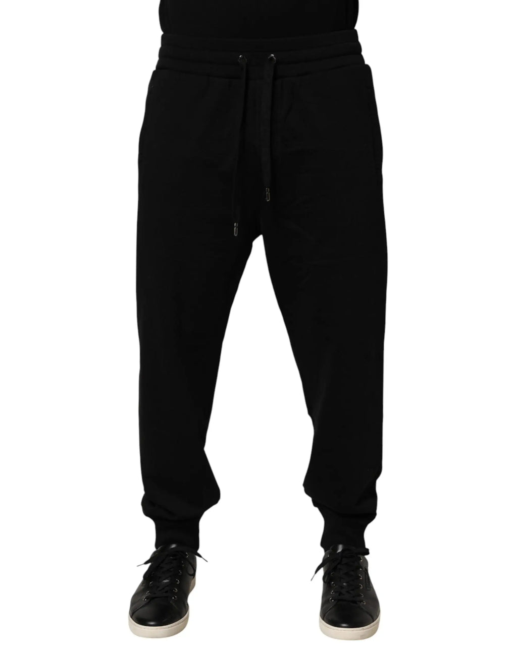 Dolce & gabbana joggers noirs en coton avec taille à cordon et poignets côtelés logo dg visible