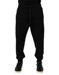 Dolce & gabbana joggers noirs en coton avec taille à cordon et poignets côtelés logo dg visible