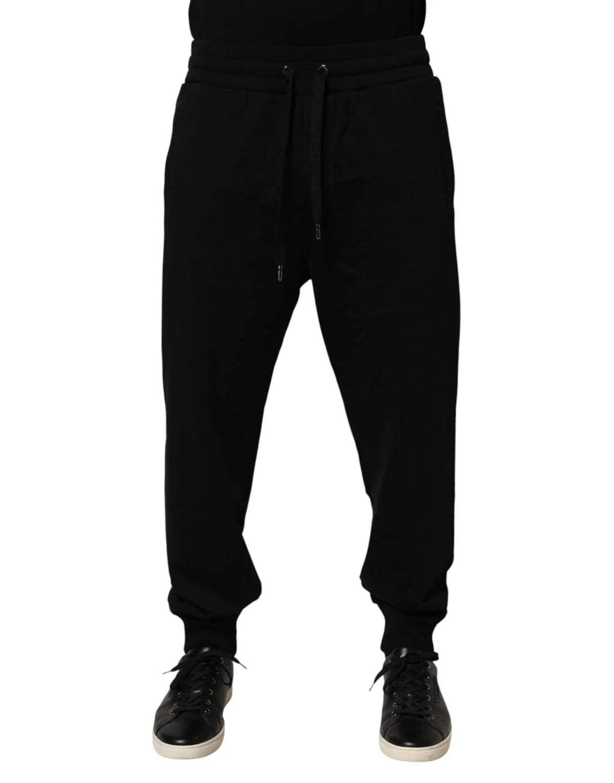 Dolce & gabbana joggers noirs en coton avec taille à cordon et poignets côtelés logo dg visible
