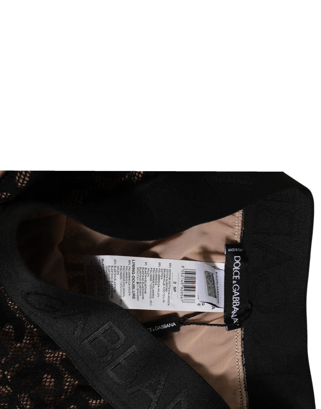 Culotte haute noire dolce & gabbana en dentelle dg logo avec doublure intérieure et étiquette de marque visible