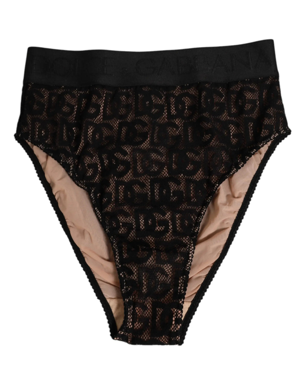 Culotte taille haute dolce gabbana en dentelle noire avec motif monogramme dg et doublure beige