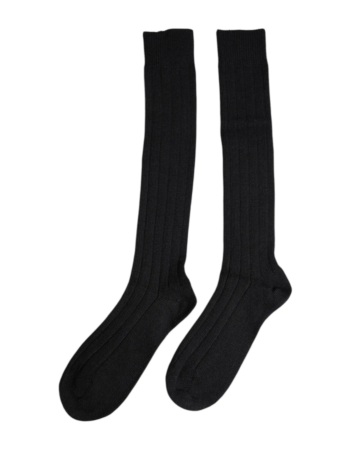Une paire de chaussettes noires dolce & gabbana à logo dg imprimé, côtelées et montantes jusquau genou