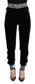 Dolce gabbana black velvet joggers with white star and dg famous branding on waistband and cuffs