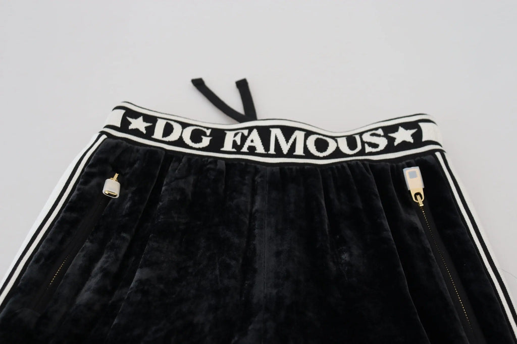 Pantalon de jogging noir en velours dolce & gabbana avec bandes blanches latérales et taille dg famous étoiles