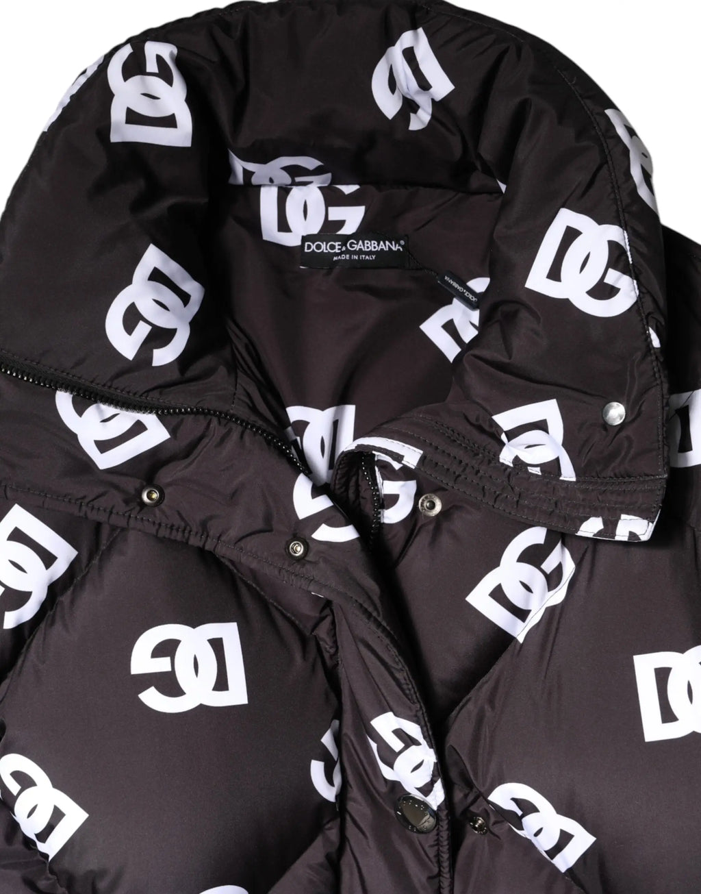 Veste longue matelassée noire dolce & gabbana dg mania avec imprimé logo dg blanc entrelacé