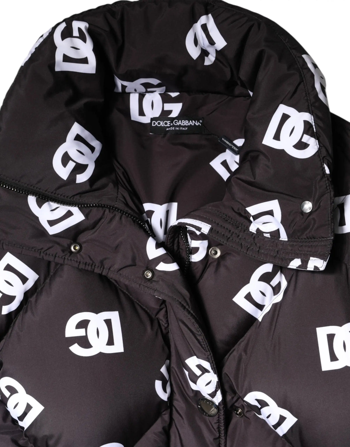 Veste longue matelassée noire dolce & gabbana dg mania avec imprimé logo dg blanc entrelacé