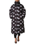 Dolce & gabbana manteau long matelassé noir en duvet avec logo dc blanc motif sur toute la surface