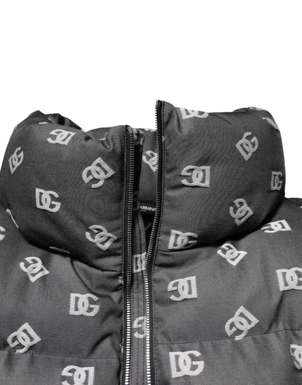 Dolce & Gabbana blouson homme noir matelassé full zip avec imprimé monogramme DG blanc répétitif