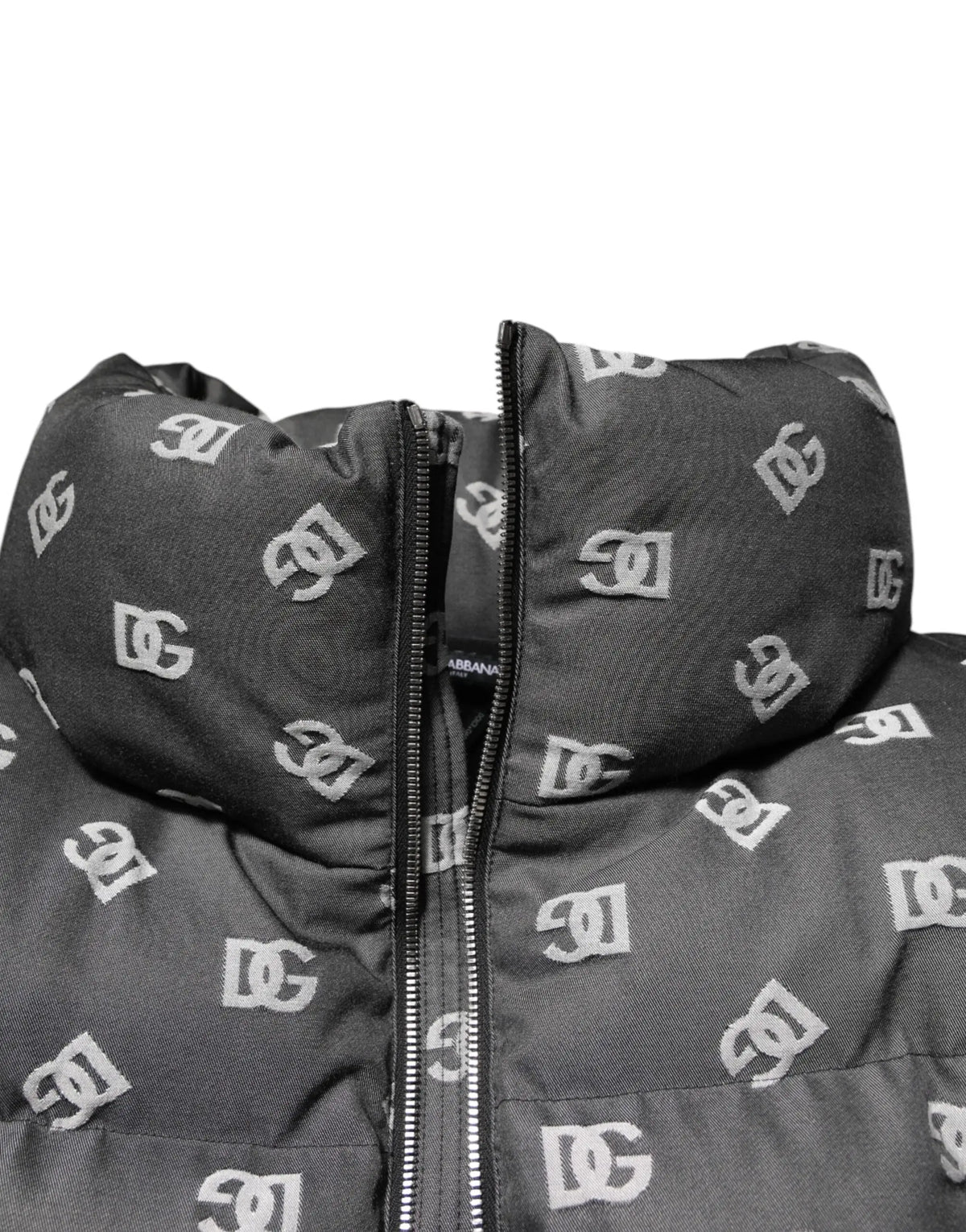 Dolce & Gabbana blouson homme noir matelassé full zip avec imprimé monogramme DG blanc répétitif