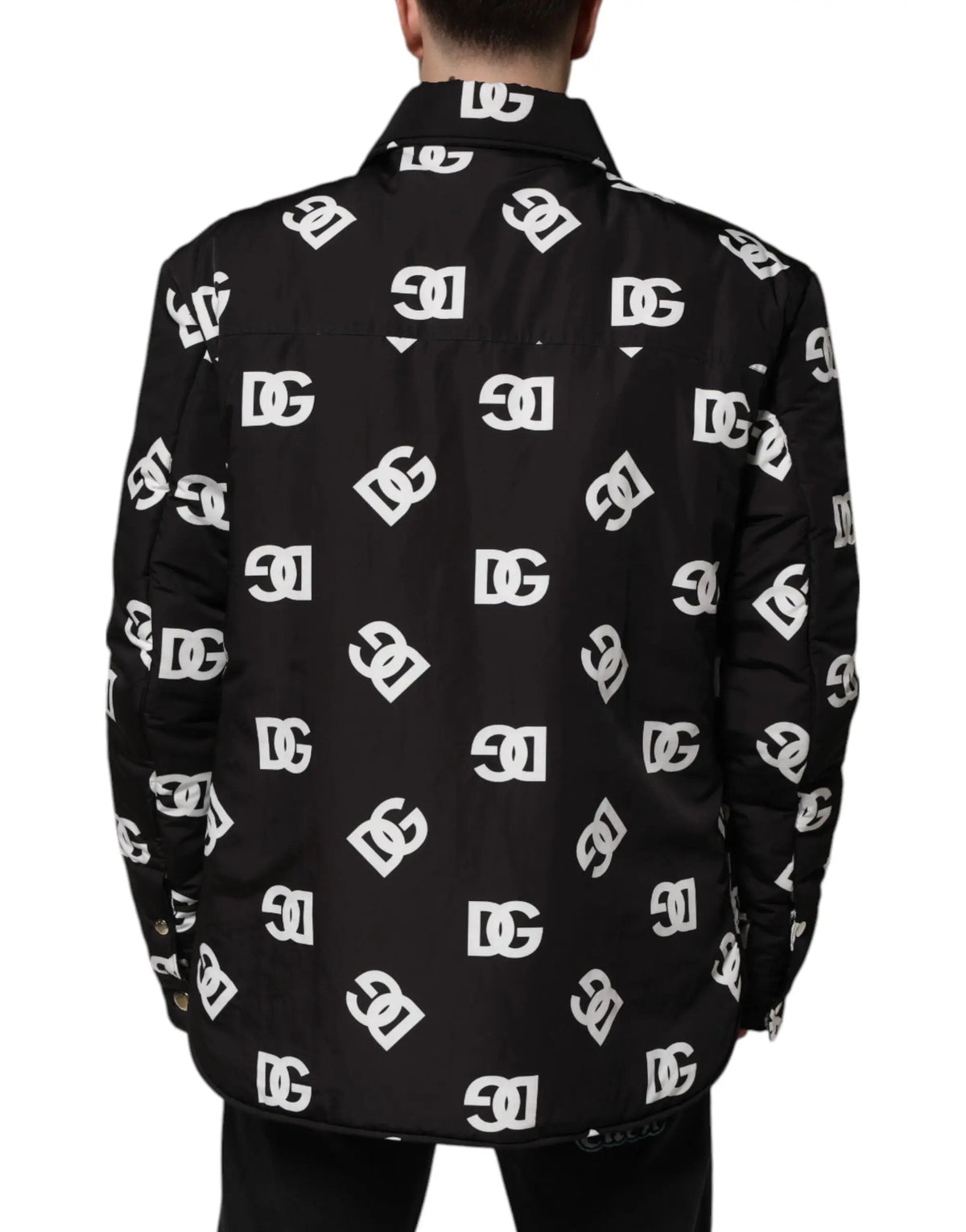 Veste coupe-vent dolce & gabbana noire en nylon avec motif monogramme blanc visible de dos