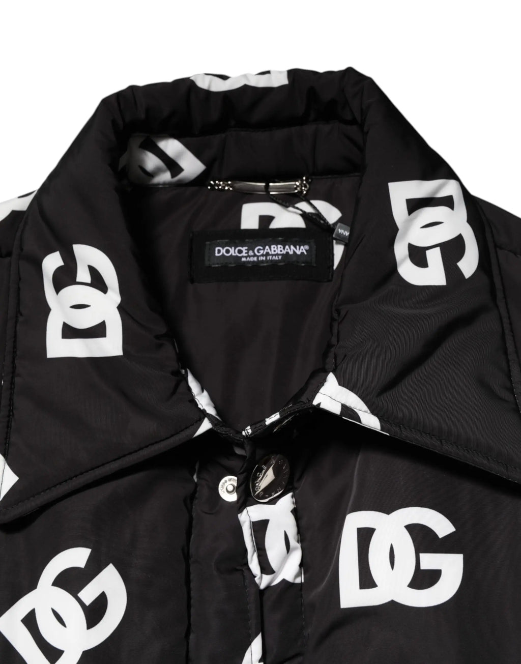 Veste coupe-vent dolce gabbana noire en nylon avec logo dg blanc imprimé en monogramme sur lensemble du tissu