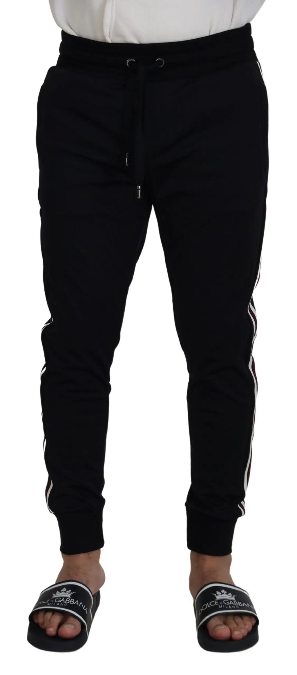 Dolce & gabbana pantalon de jogging noir homme avec bande blanche sur le côté et logo dg sur la jambe