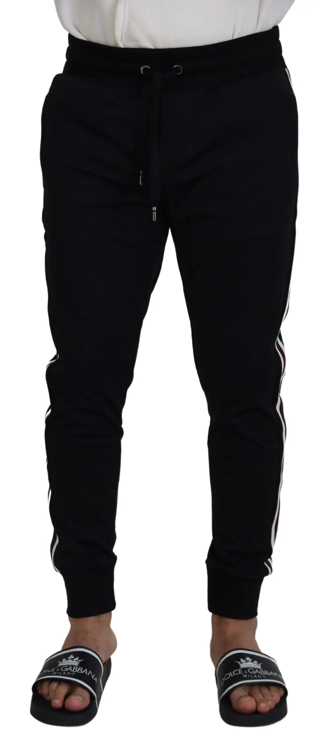 Dolce & gabbana pantalon de jogging noir homme avec bande blanche sur le côté et logo dg sur la jambe