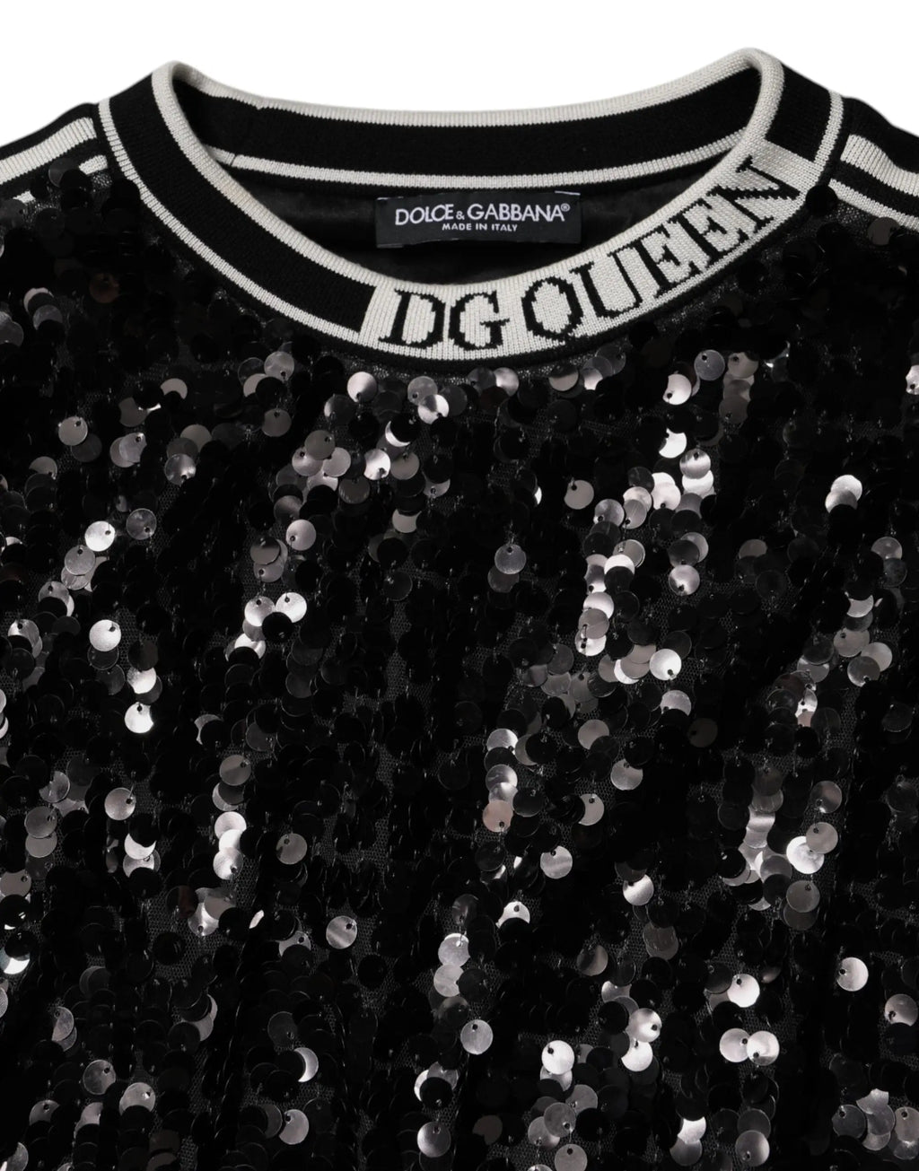 Dolce & Gabbana pull noir sequins dg queen avec lettres blanches sur le col en sweat-shirt élégant