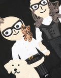 T-shirt noir dolce & gabbana en soie avec broderie de personnages cartoon en patchwork style dgfamily