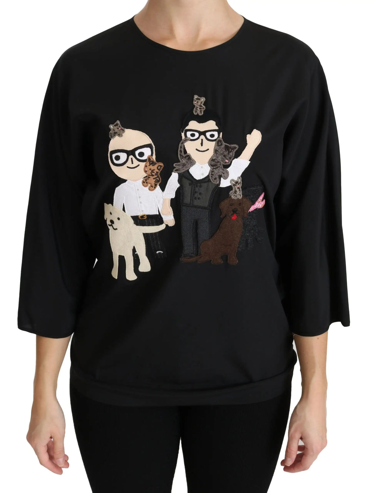 Sweatshirt noir dolce & gabbana en coton avec graphique cartoon de deux personnages avec chiens