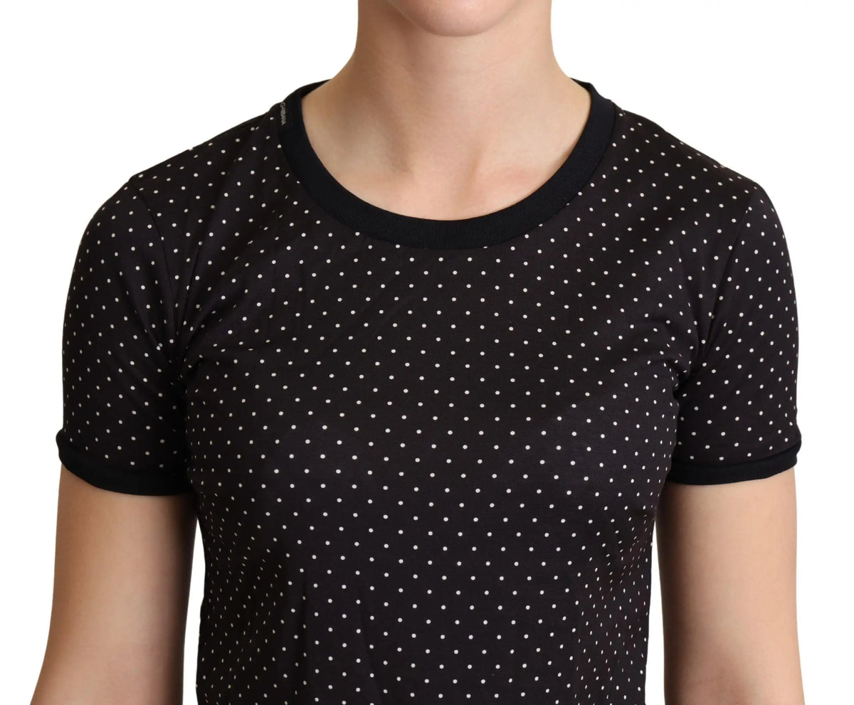 T-shirt dolce & gabbana noir à pois blancs en coton avec col rond côtelé manches courtes