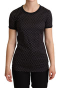Dolce & Gabbana t-shirt noir à pois blancs en coton avec manches courtes et col rond