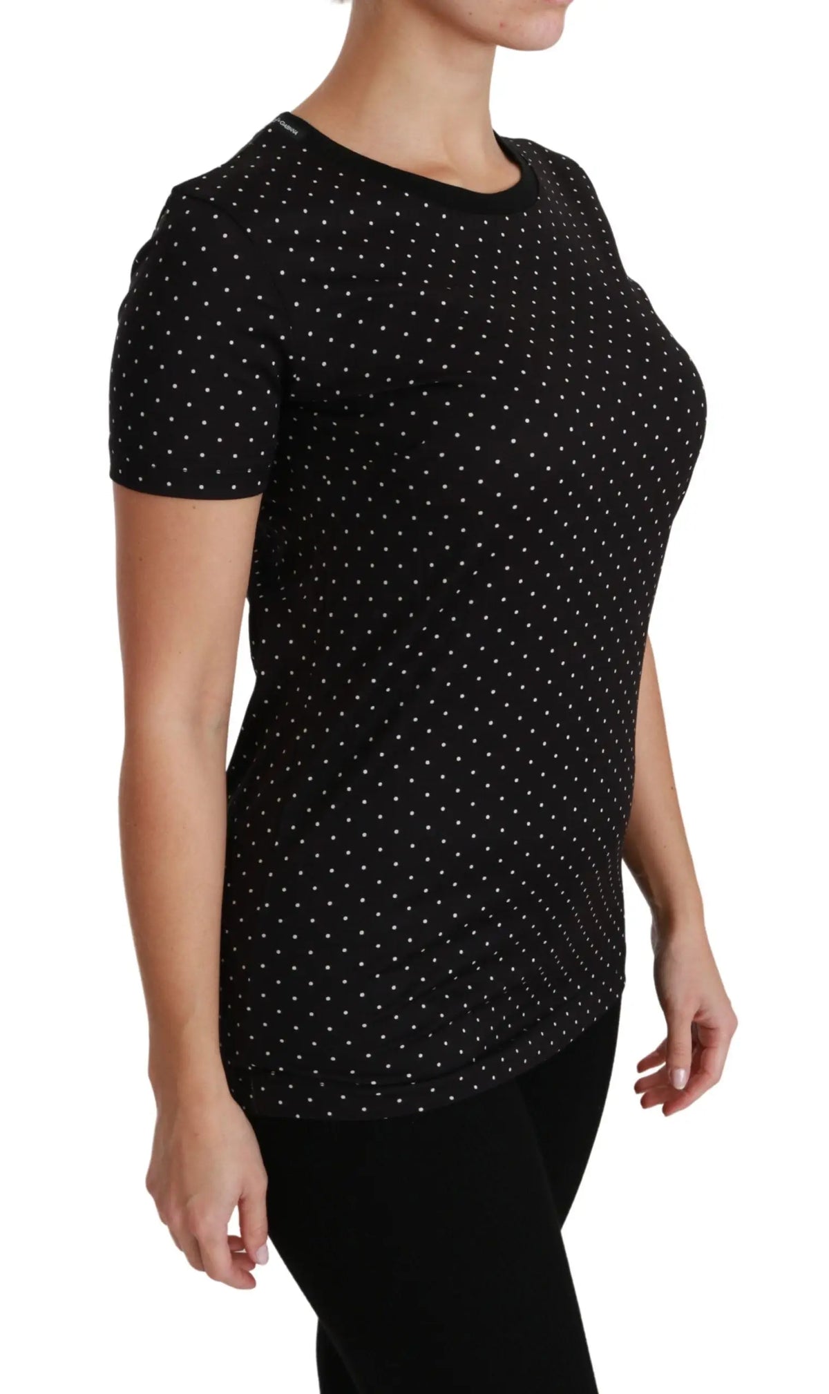 Dolce & gabbana t-shirt en coton noir à manches courtes avec pois blancs et col rond