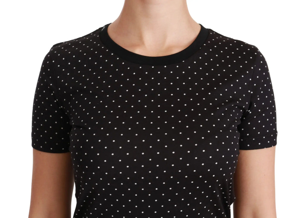 Dolce & gabbana t-shirt noir à pois blancs en coton manches courtes col rond