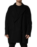 Manteau noir oversize dolce gabbana avec design minimaliste et texture subtile, veste costume croisée à deux boutons