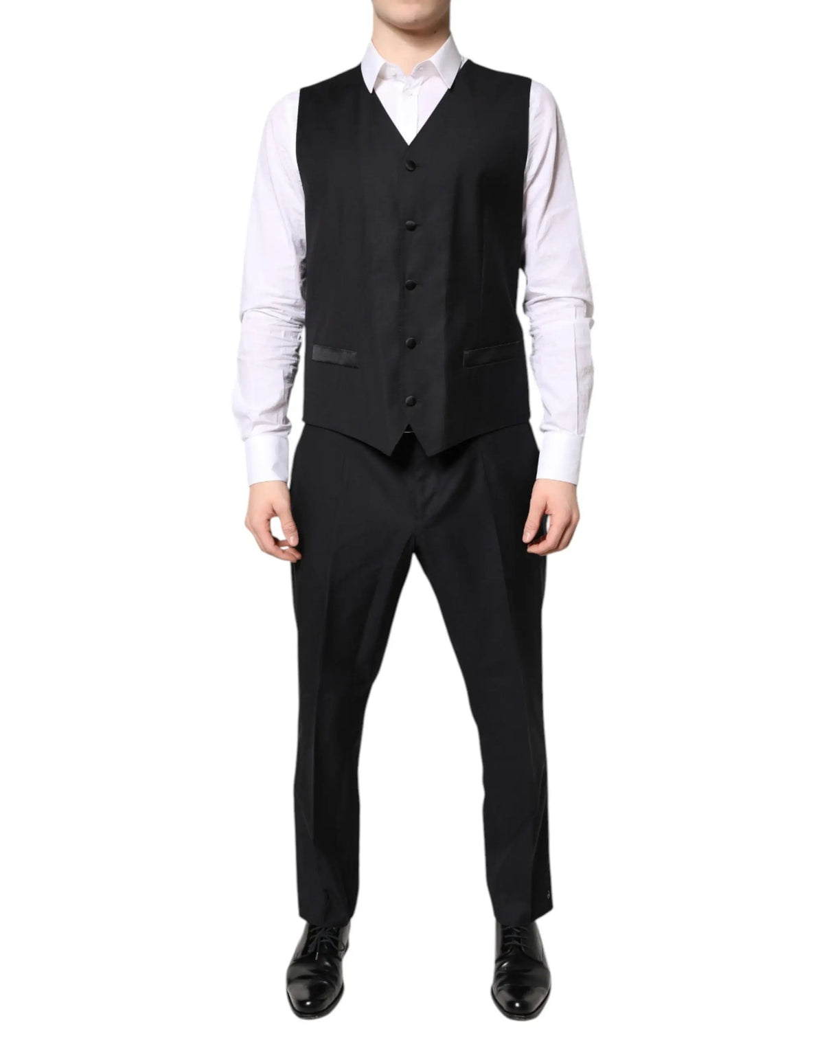 Dolce & gabbana gilet noir sur mesure avec cinq boutons et poches latérales discrètes pour costume formel trois pièces