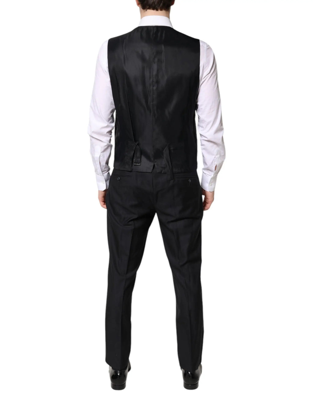 Black satin vest with sleek formal design and subtle sheen from dolce & gabbana black double breasted formal 3 piece suit