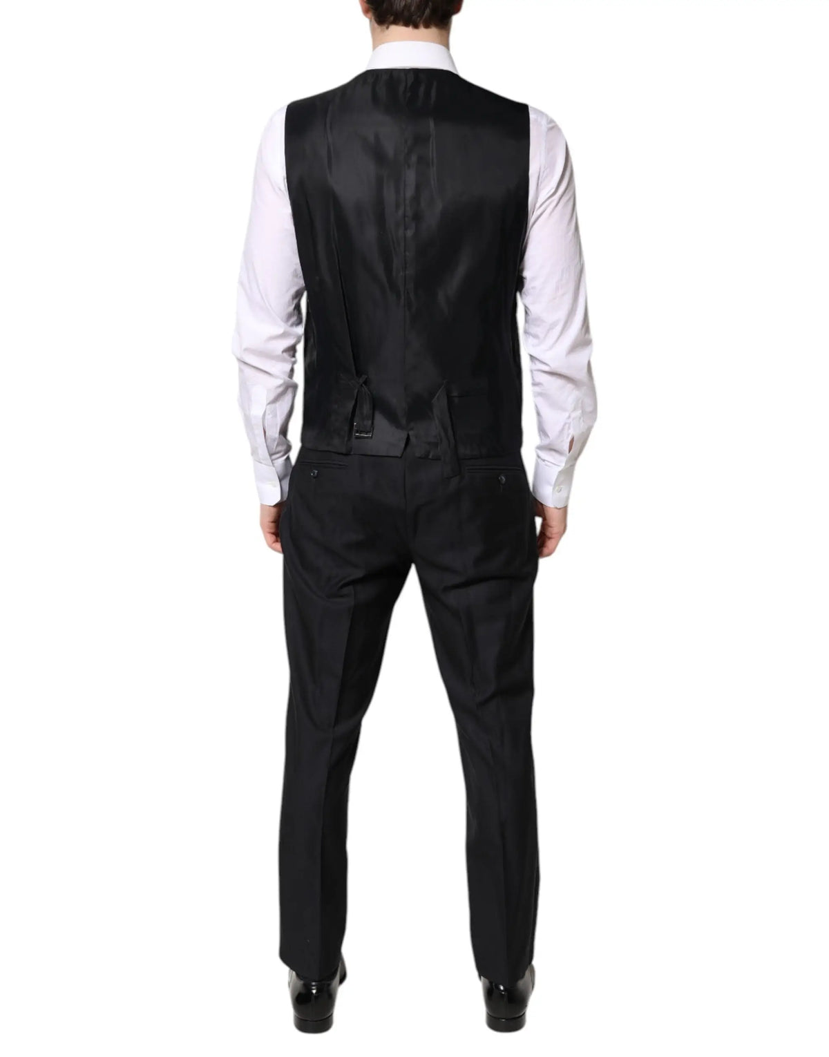 Black satin vest with sleek formal design and subtle sheen from dolce & gabbana black double breasted formal 3 piece suit