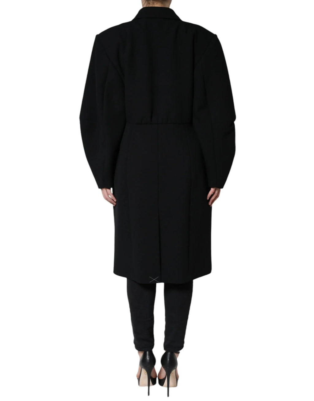 Manteau trench noir en laine dolce gabbana avec épaules structurées et ceinture à la taille