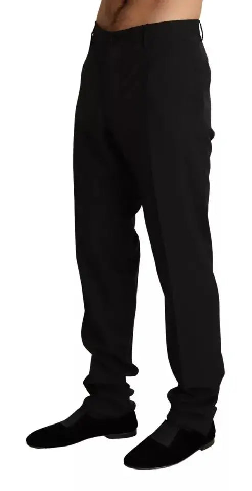 Dolce & Gabbana pantalon noir en laine slim avec plis subtils à la taille pour tenue formelle élégante