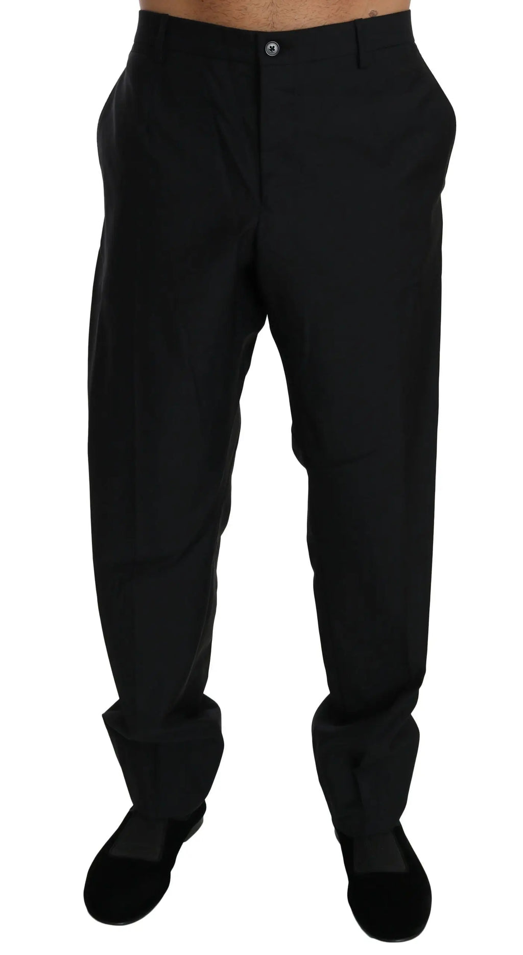 Pantalon formel homme dolce gabbana noir en laine avec coupe droite élégante et fermeture subtile par bouton à la taille